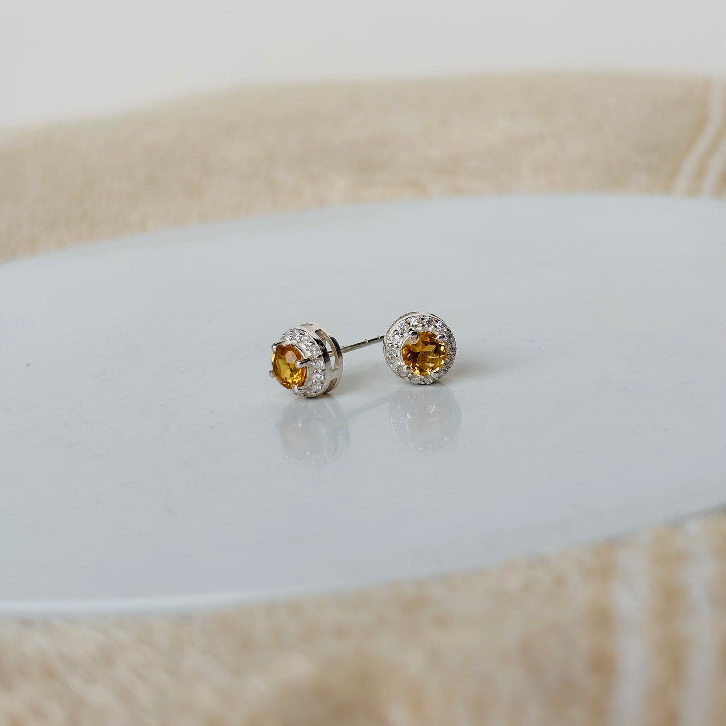 925 Pure Silver Natural Round Cut Citrine Earrings