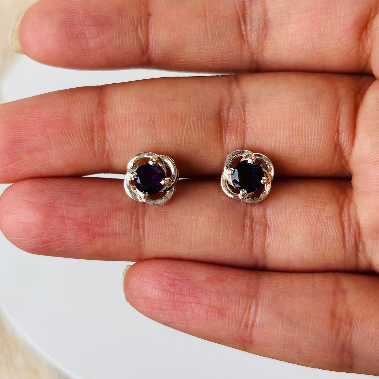925 Pure Silver Natural Amethyst Everyday Earrings