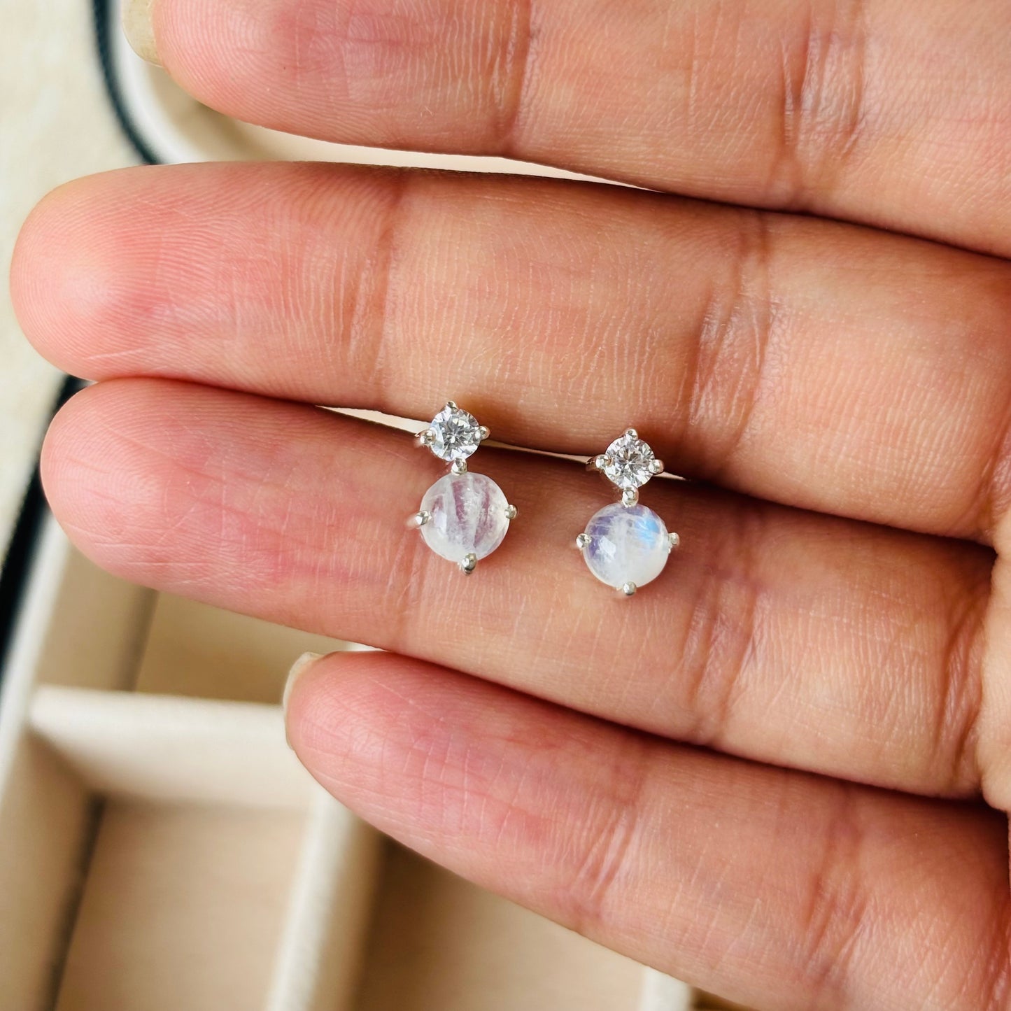 925 Pure Silver Natural Moonstone Everyday Earrings