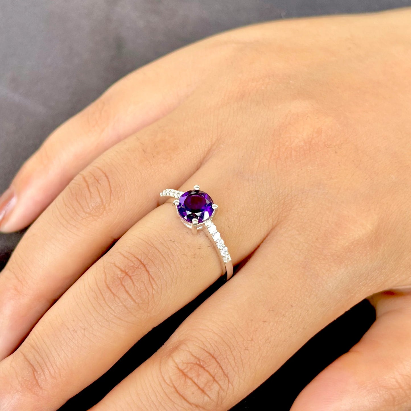 Deep Violet Majesty - 925 Pure Silver Dark Natural Amethyst Ring
