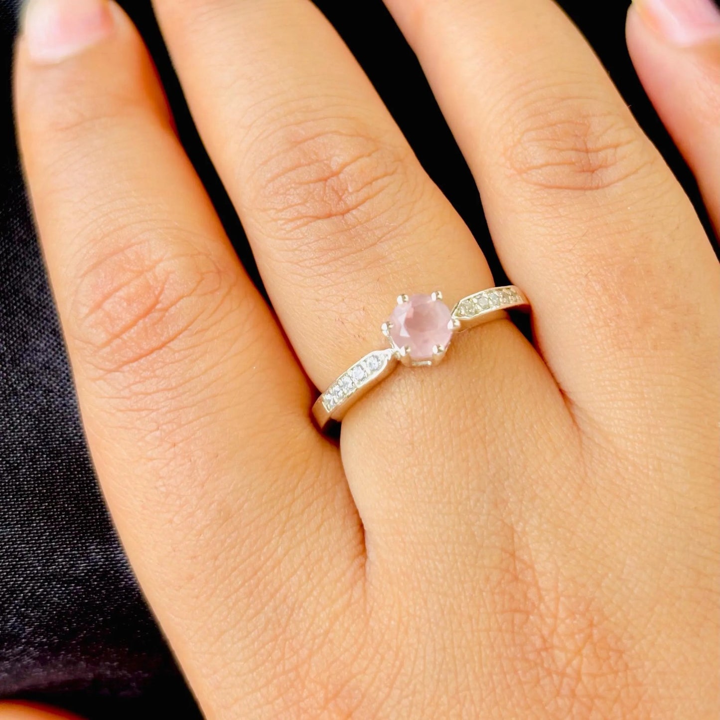 Natural Rose Quartz 925 Pure Silver Ring (Certified)