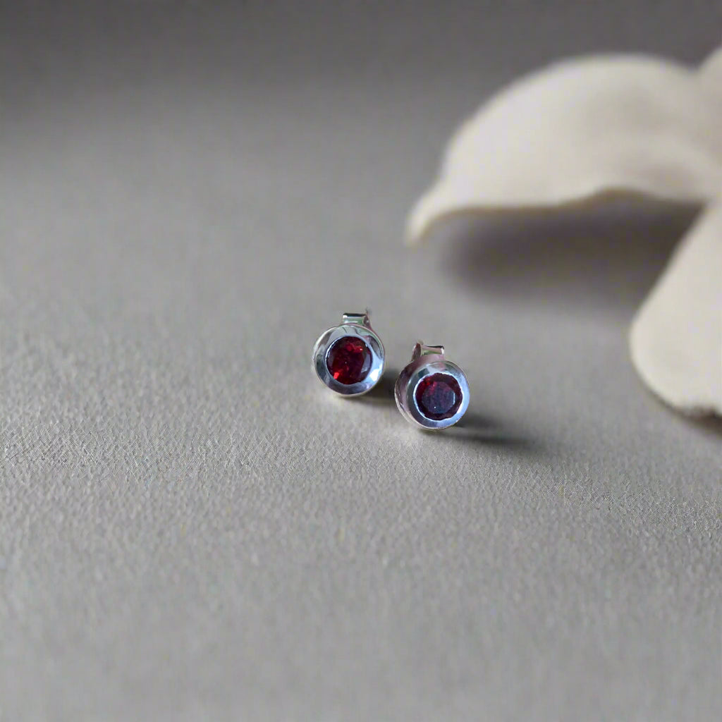 925 Pure Silver Natural Garnet Studs