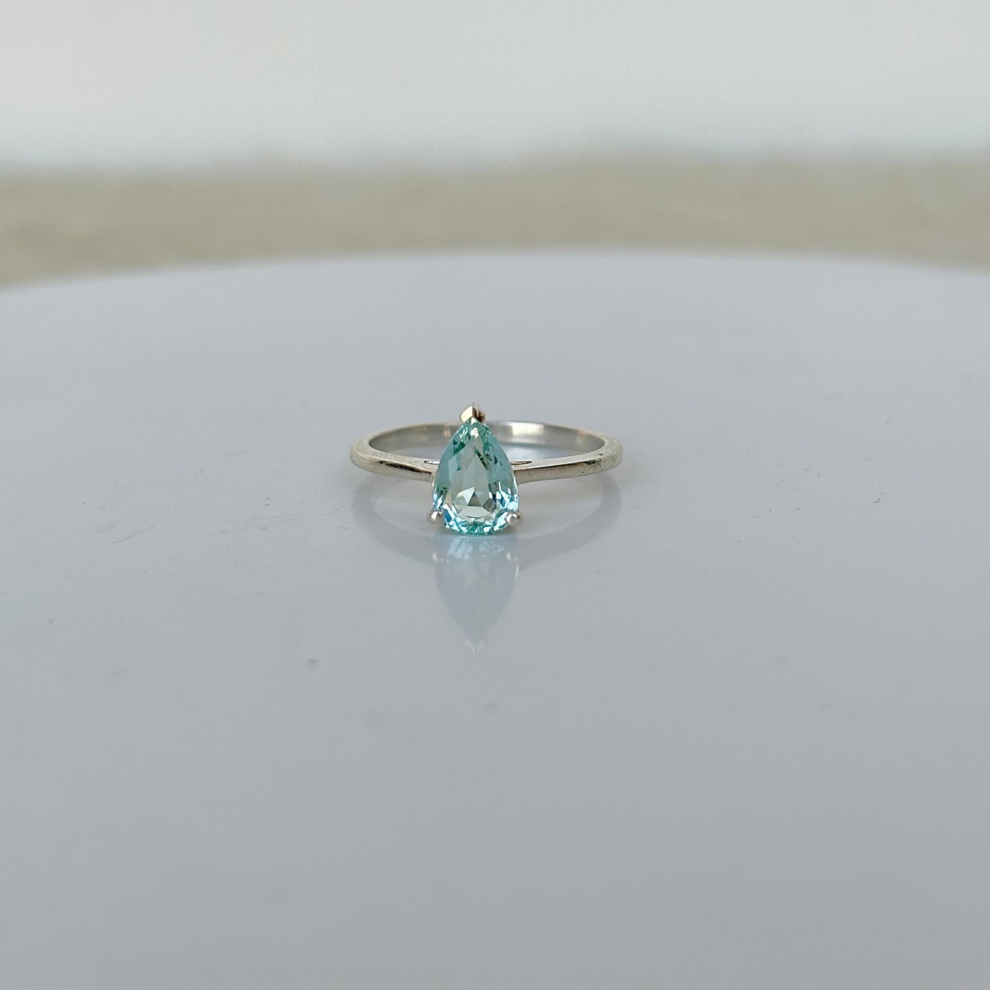 Natural Blue Topaz 925 Pure Silver Pear-Cut Ring (Certified)