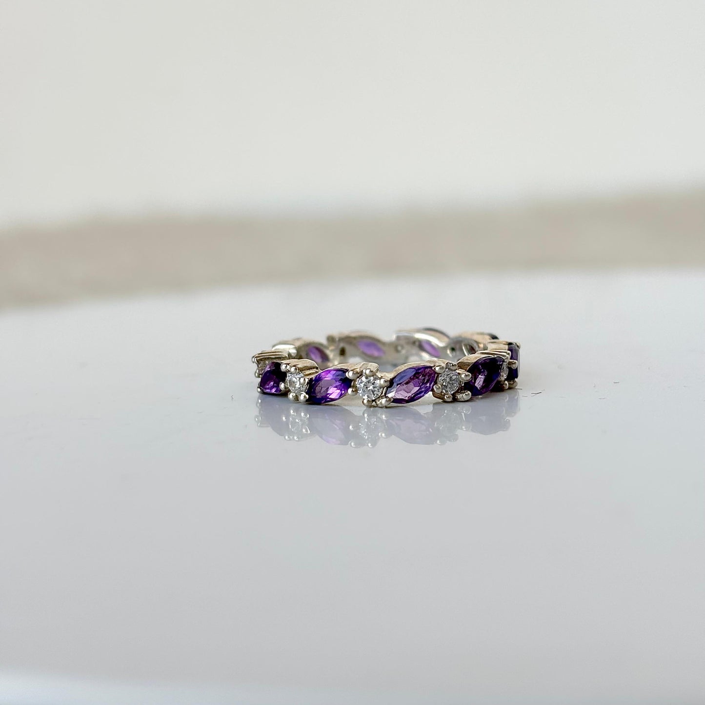 Natural Amethyst Eternity 925 Pure Silver Band (Certified)