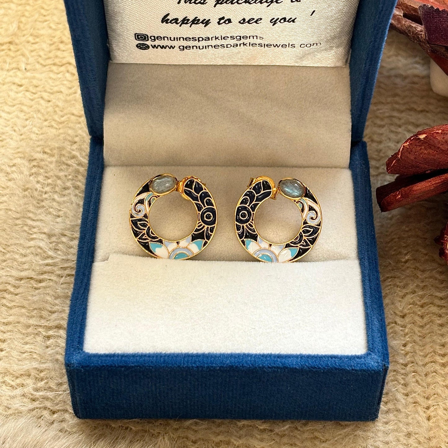 925 silver earrings with natural labradorite and floral enamel design – elegant handcrafted jewelry for women