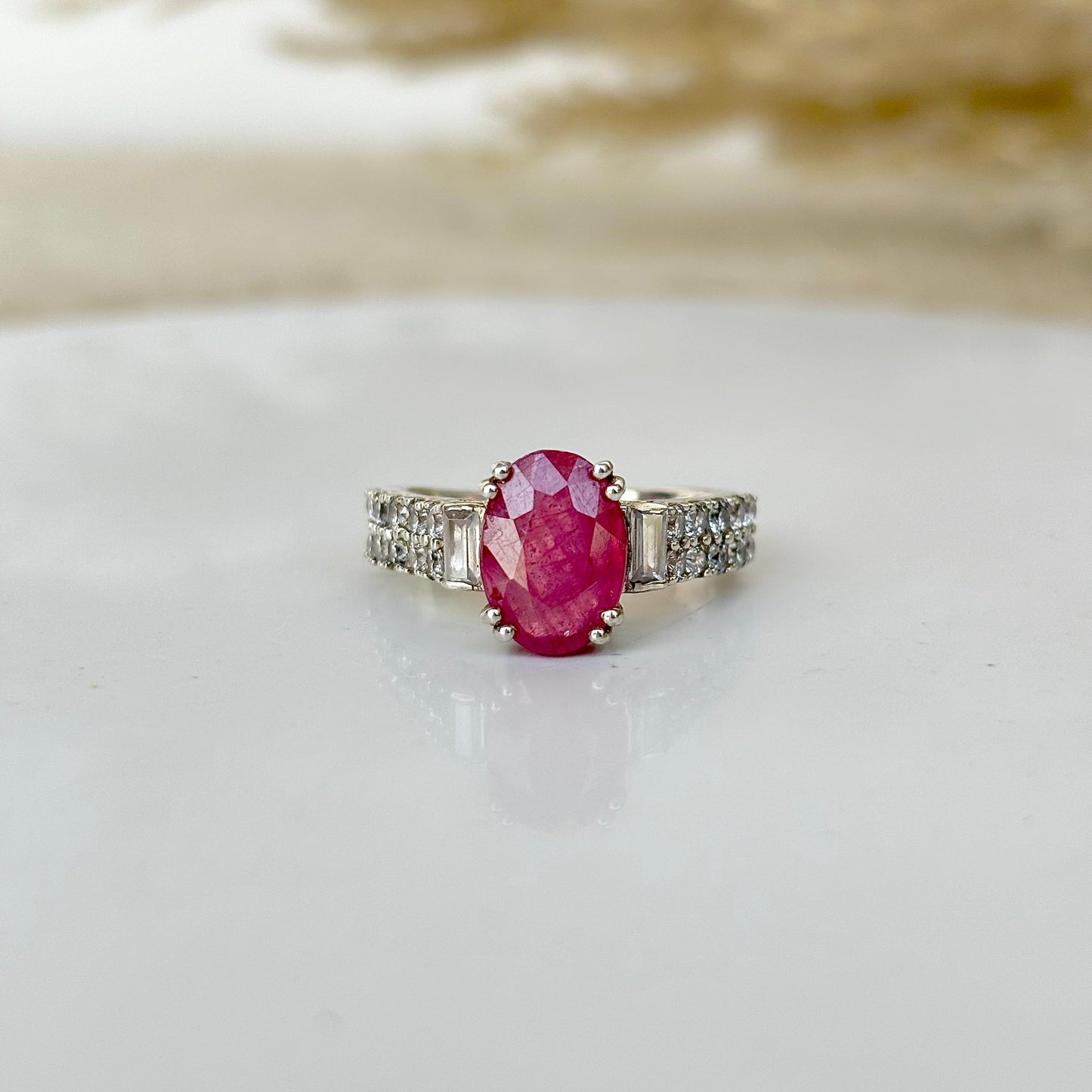 925 Pure Silver Dainty Oval Cut Natural Ruby Ring