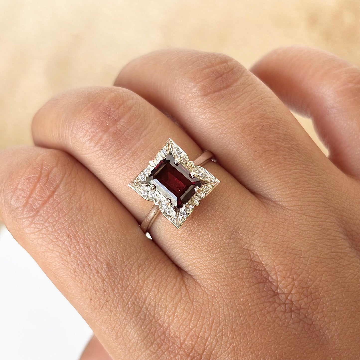 925 Pure Silver Statement Natural Garnet Ring