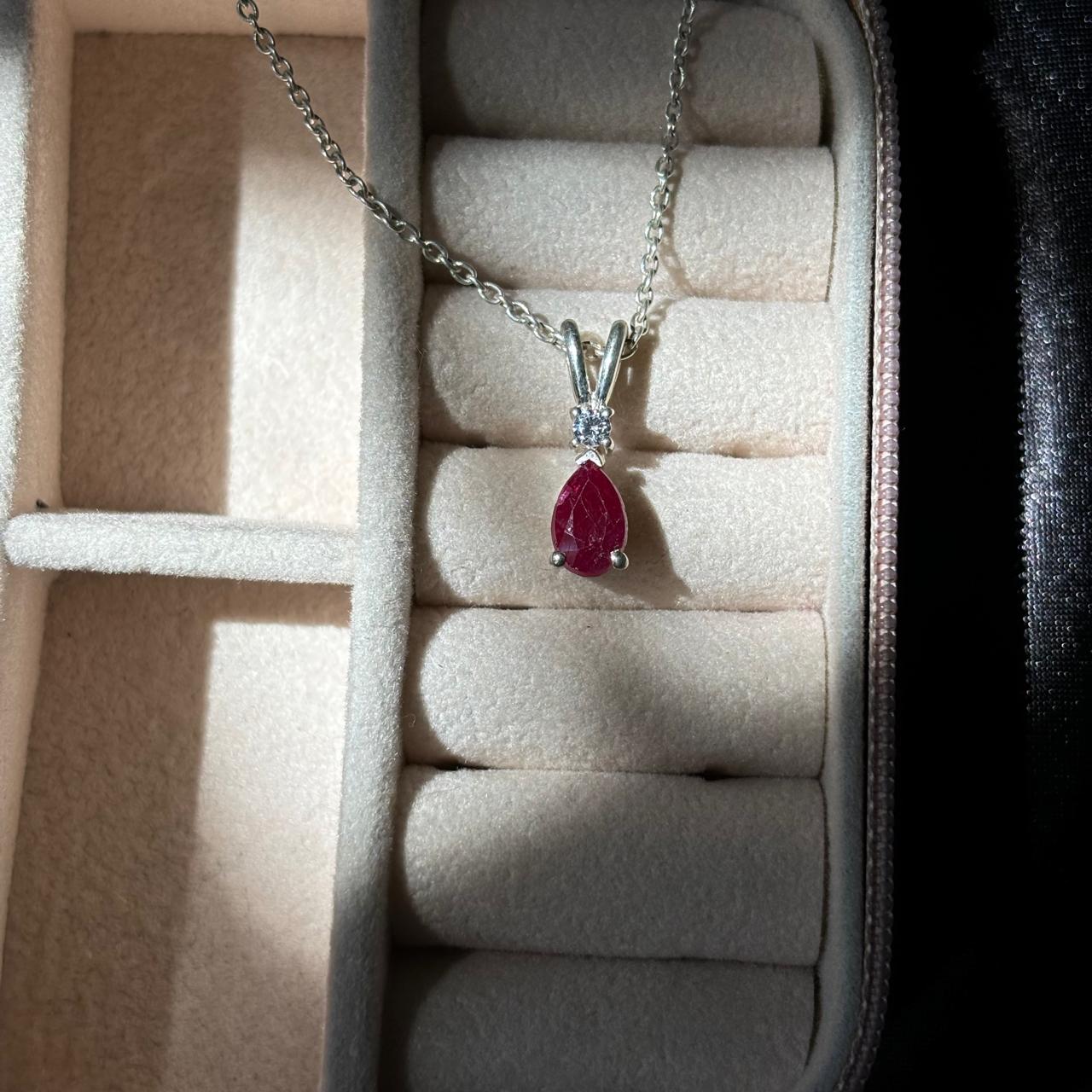 925 Pure Silver Pear Cut Natural Ruby Pendant Necklace