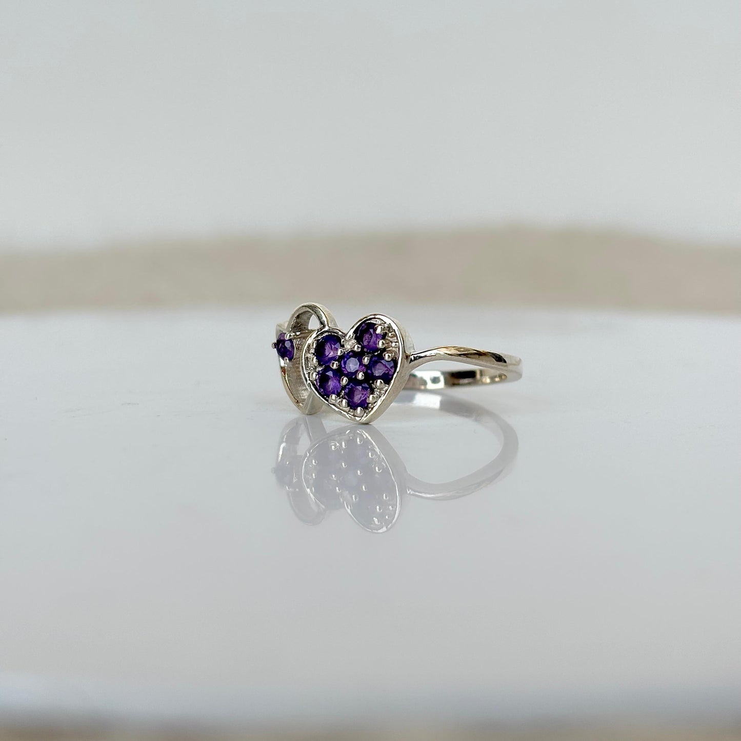 925 Pure Silver Natural Amethyst Heart Love Ring