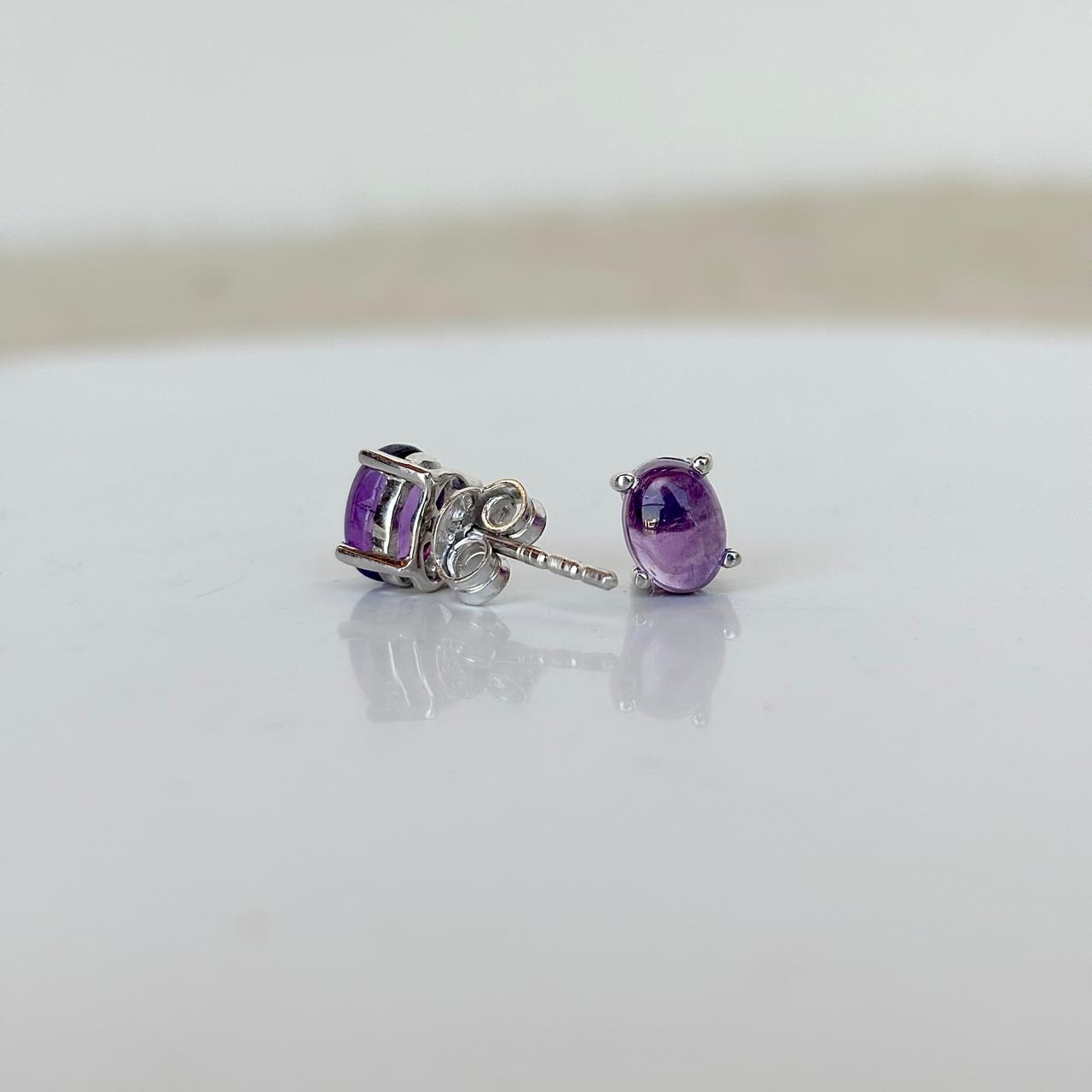 925 Pure Silver Natural Amethyst Oval Shape Studs