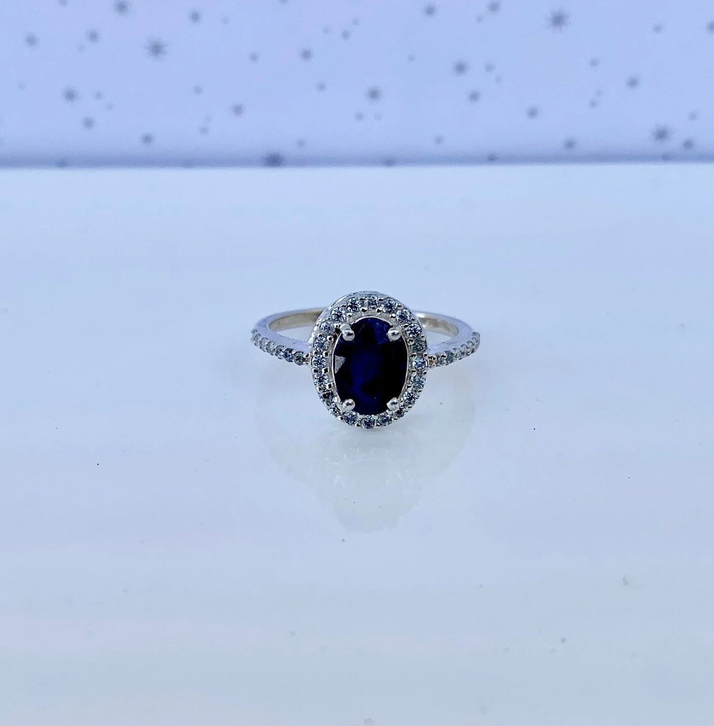 Natural Blue Sapphire Oval Cut 925 Pure Silver Statement Ring