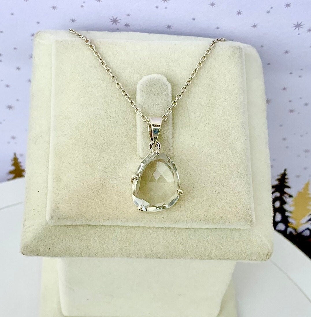 Natural Green Amethyst Pendant 925 Pure Silver Pendant Necklace