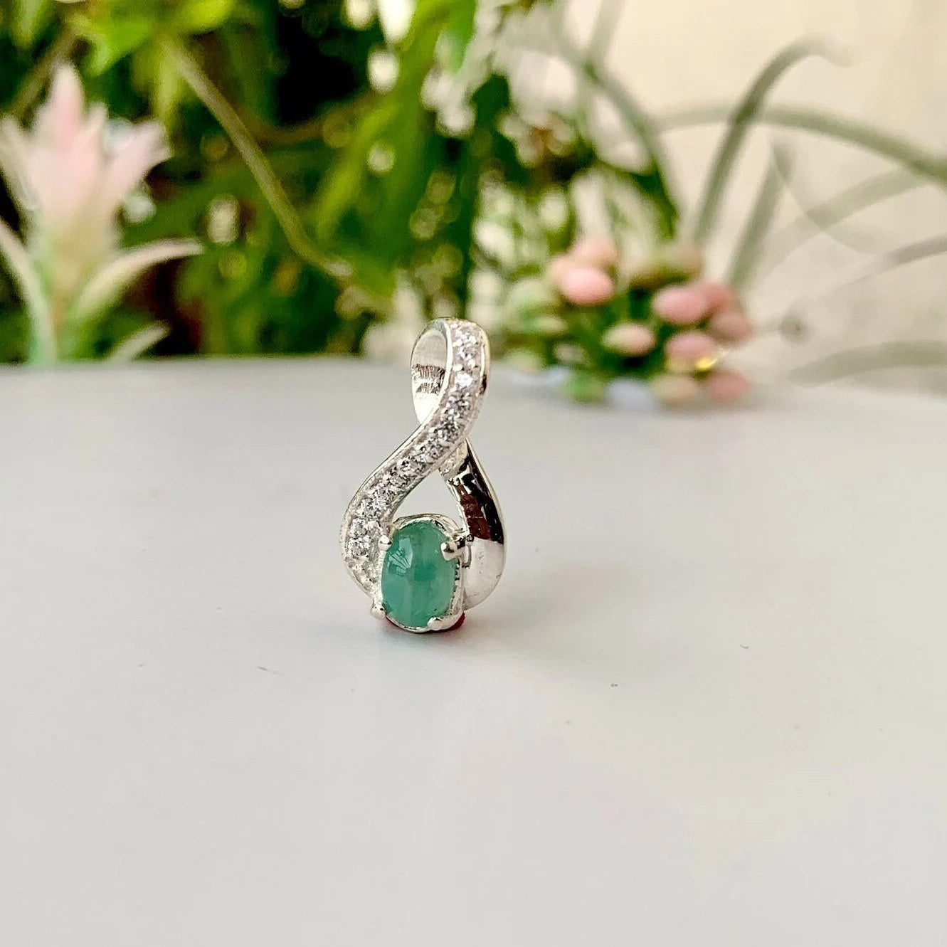 Natural Green Onyx 925 Pure Silver Pendant