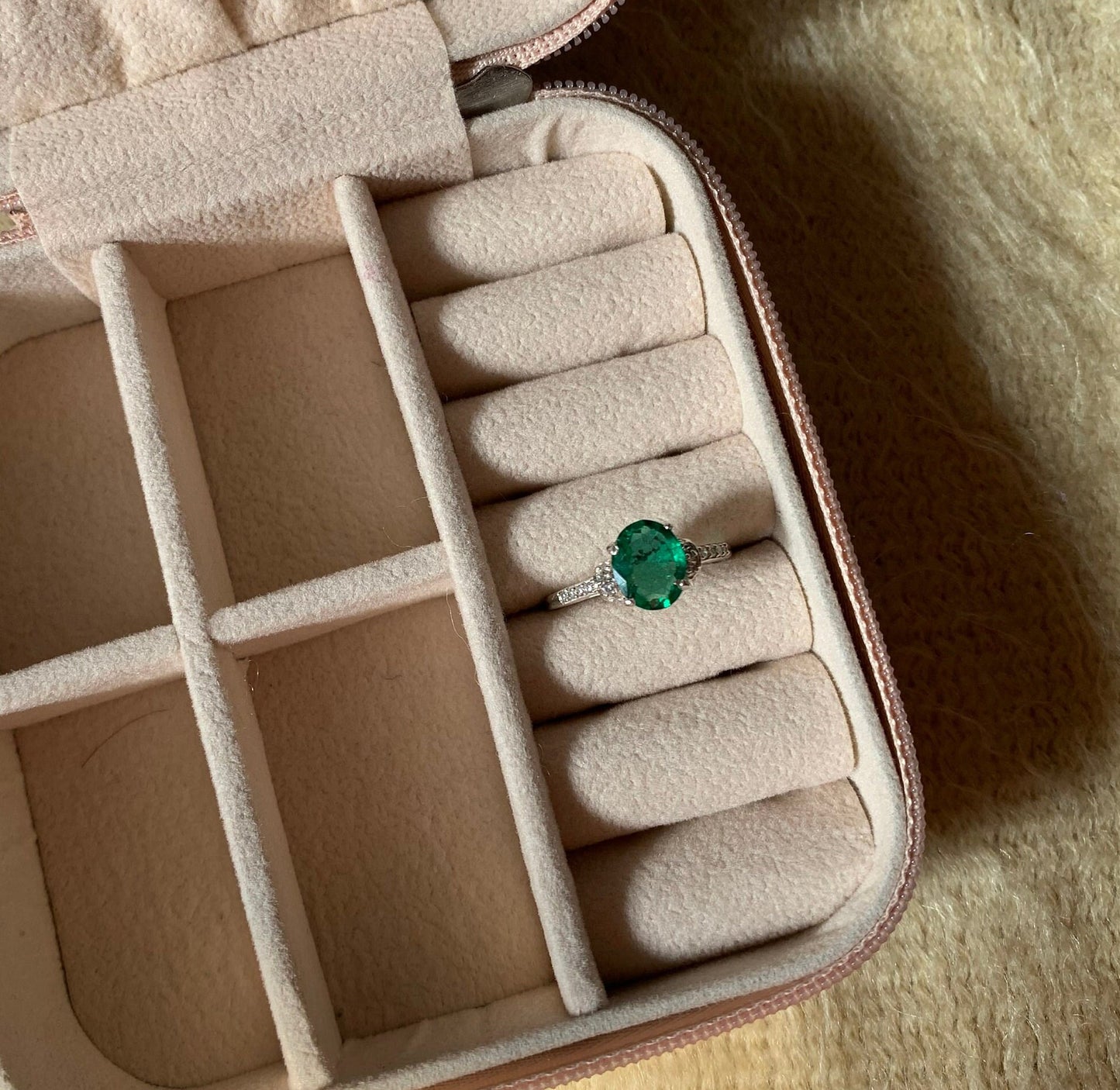 Natural Emerald Oval Cut 925 Pure Silver Ring