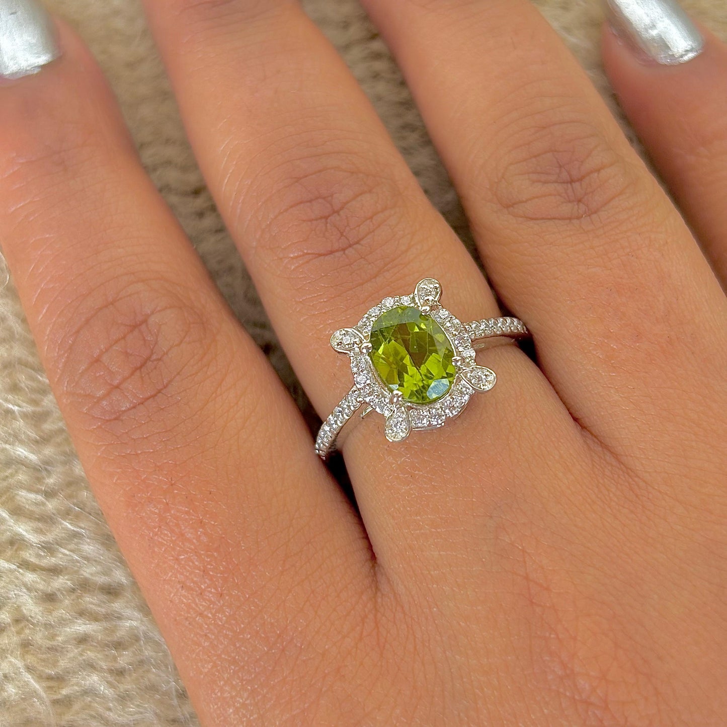 925 Pure Silver Natural Green Peridot Ring