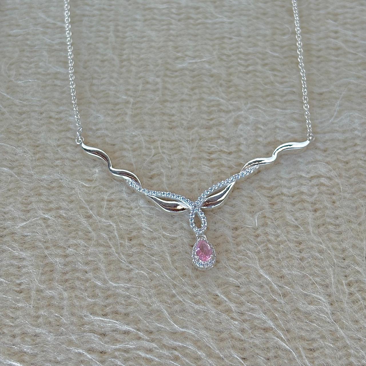 925 Pure Silver Natural Pink Tourmaline Necklace