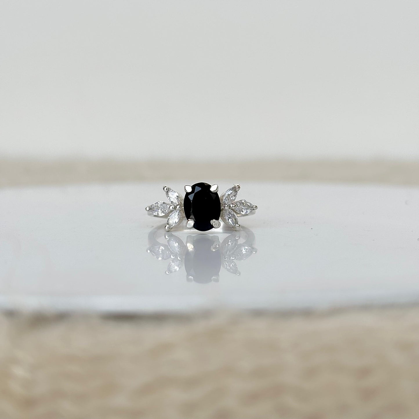 Natural Oval Black Onyx 925 Pure Silver Solitaire Ring (Certified)