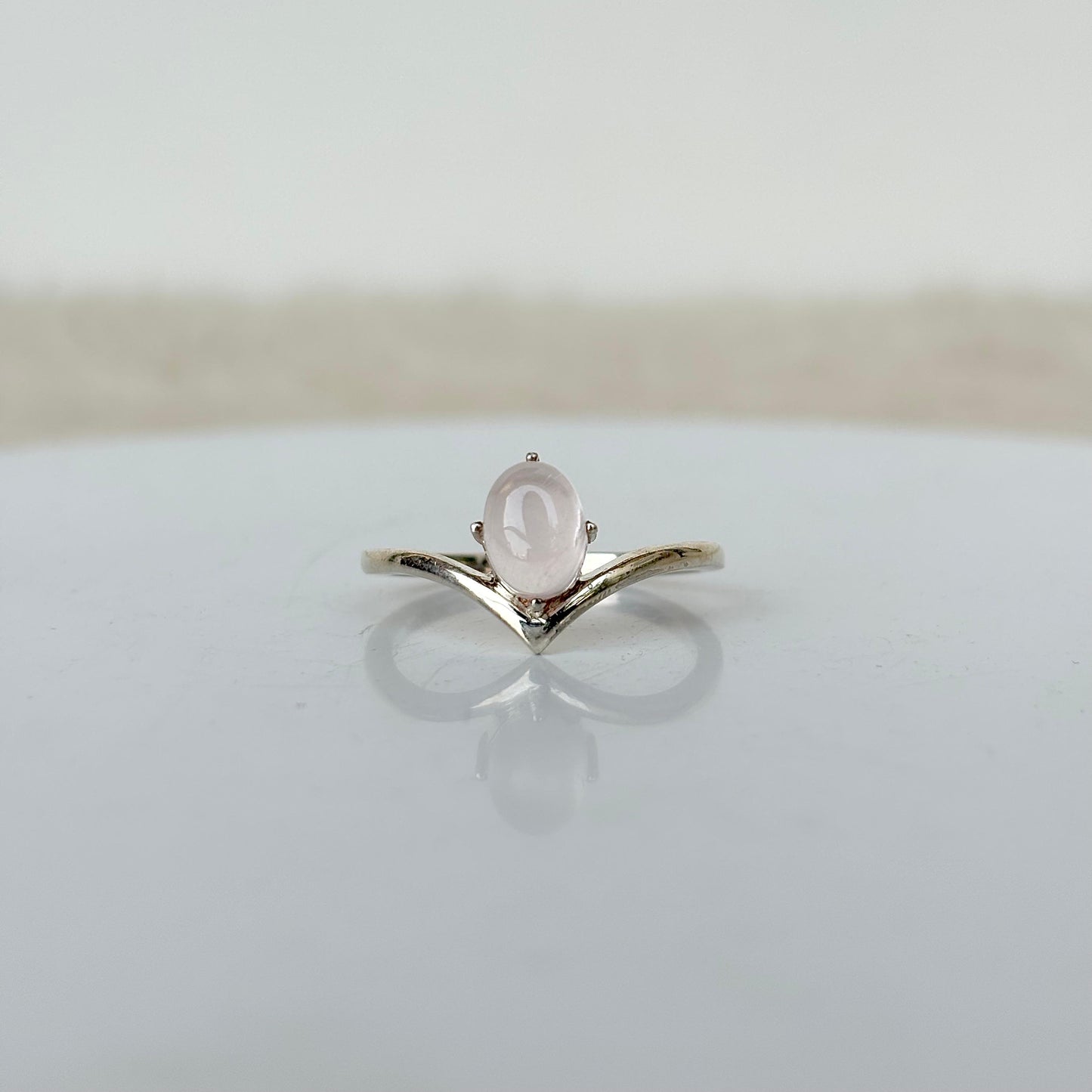 925 Pure Silver Natural Rose Quartz Oval Cut Crown Ring