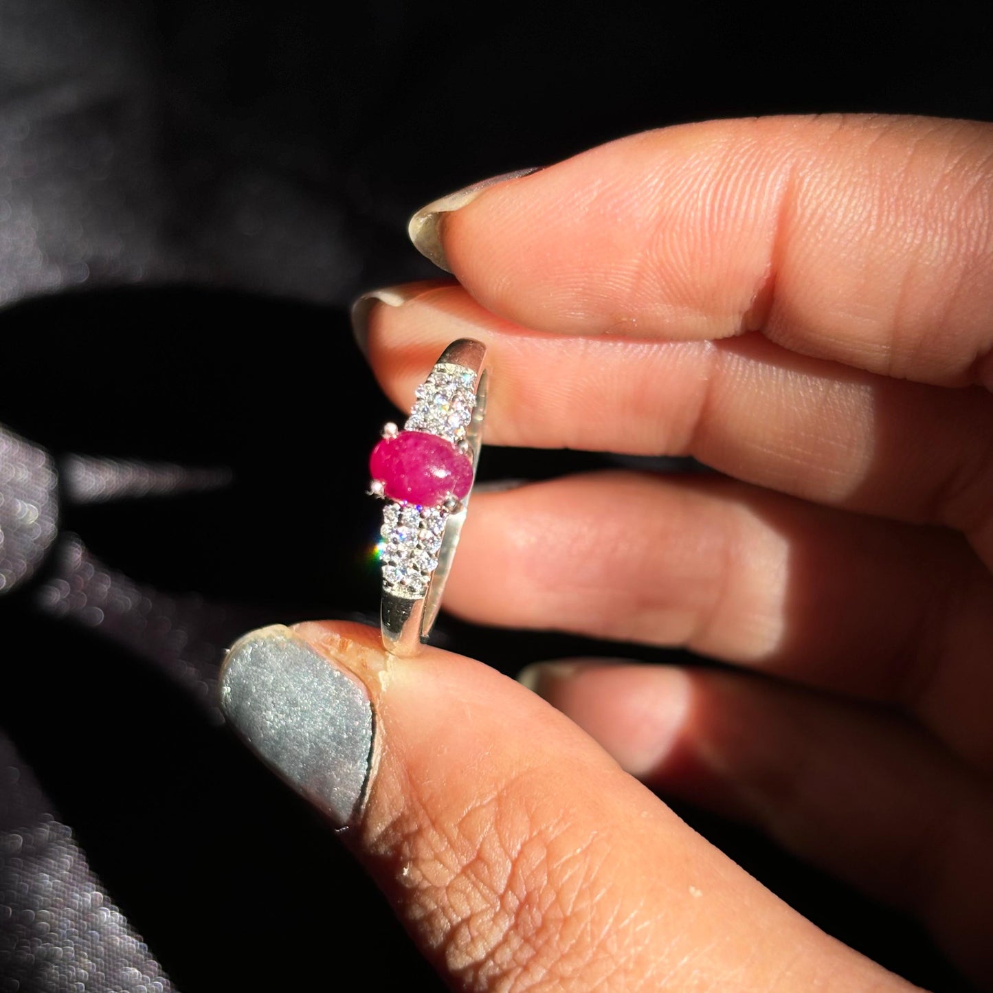 925 Pure Silver Natural Ruby Oval Cut Ring