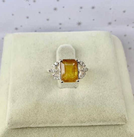 925 Pure Silver Natural Yellow Sapphire Promise Ring
