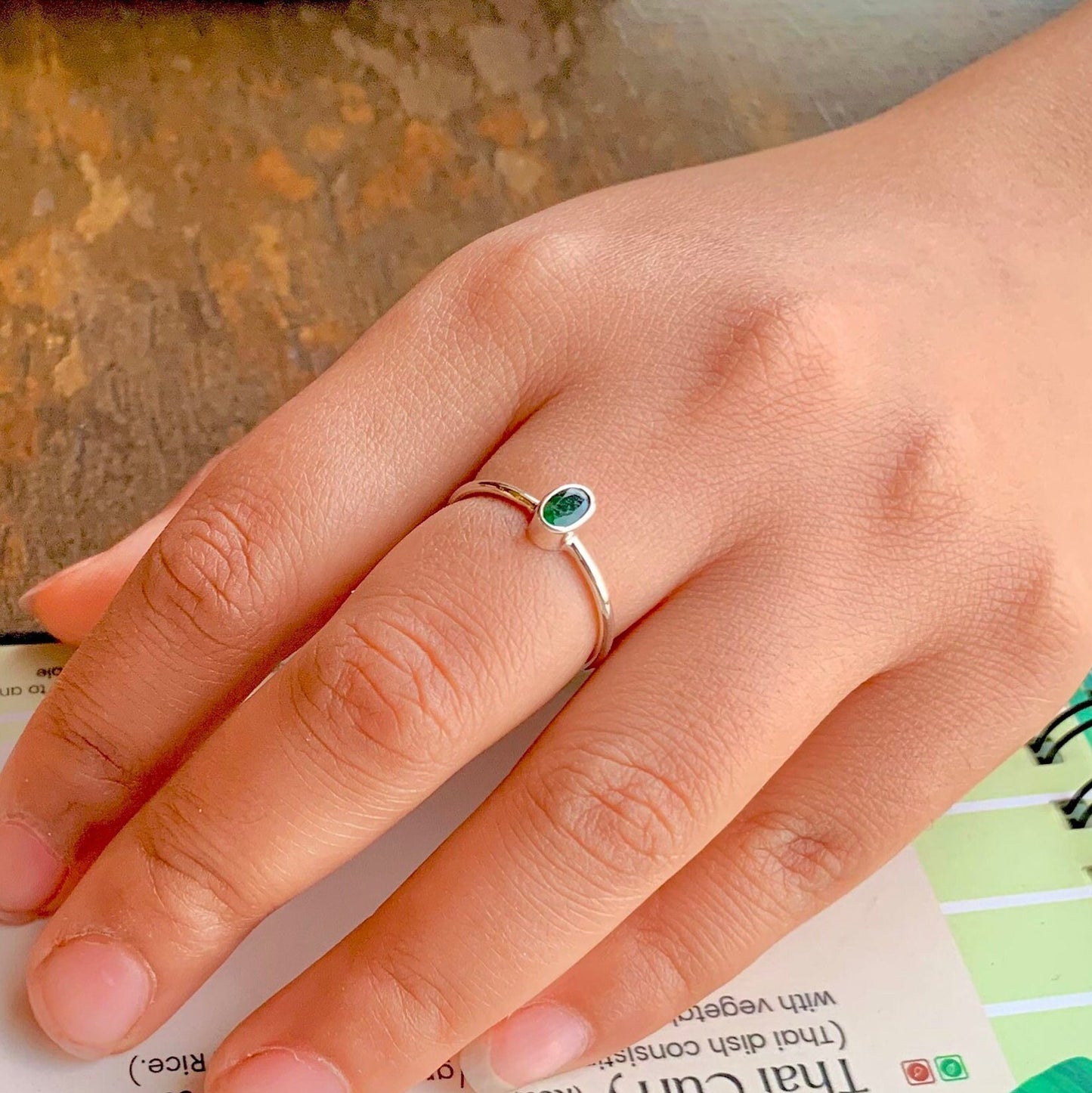 925 Pure Silver Natural Zambian Emerald Minimalistic Ring