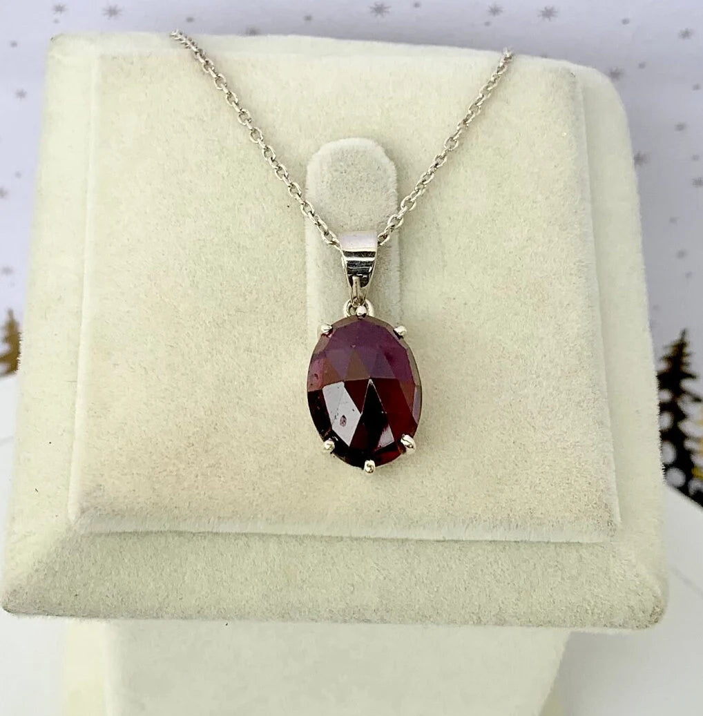 925 Pure Silver Rhodolite Natural Garnet Pendant Necklace