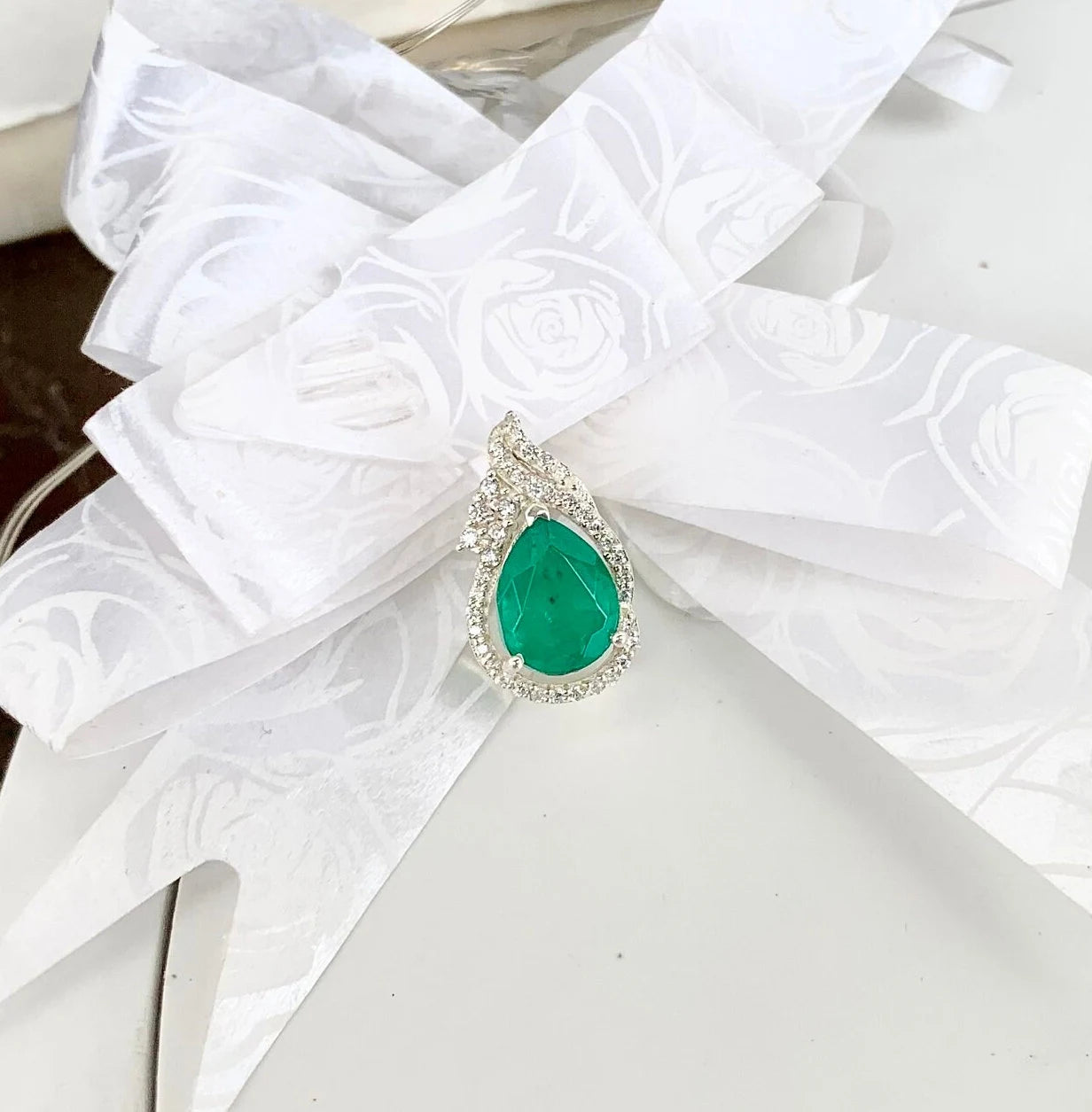 925 Pure Silver Natural Green Quartz Teardrop Pendant