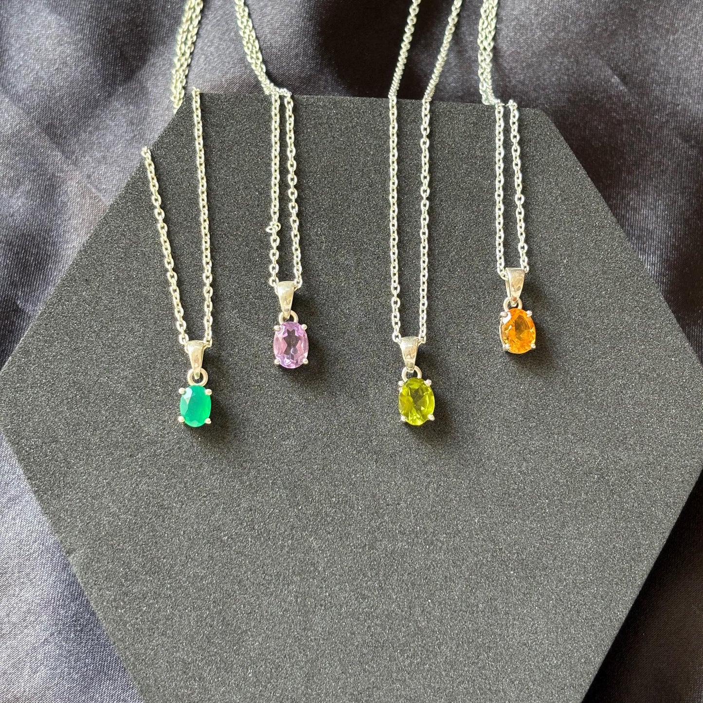 925 Pure Silver Natural Gemstone Pendant with Link Chain Pendant Necklace