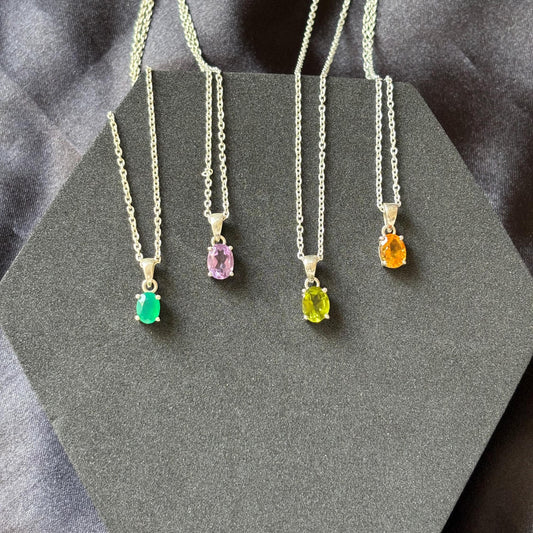 925 Pure Silver Natural Gemstone Pendant with Link Chain Pendant Necklace