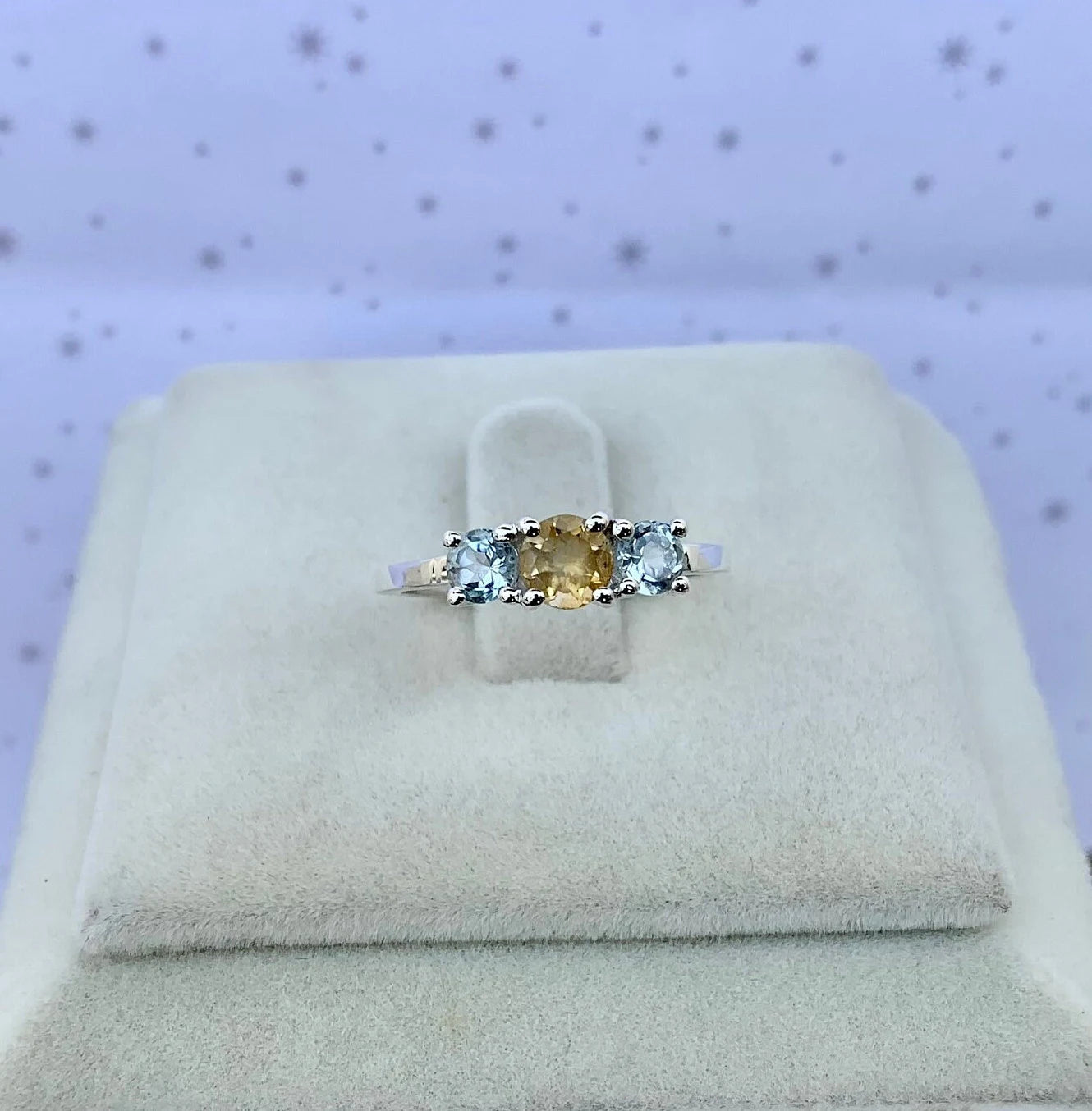 925 Pure Silver Multi-Gemstone Citrine Natural Blue Topaz Ring