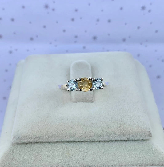 925 Pure Silver Multi-Gemstone Citrine Natural Blue Topaz Ring