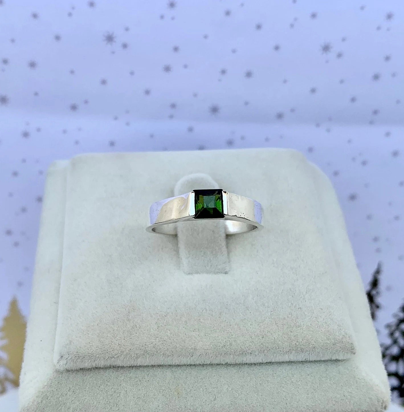 925 Pure Silver Natural Green Tourmaline Men's Ring
