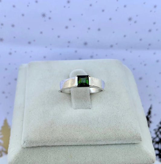925 Pure Silver Natural Green Tourmaline Men's Ring