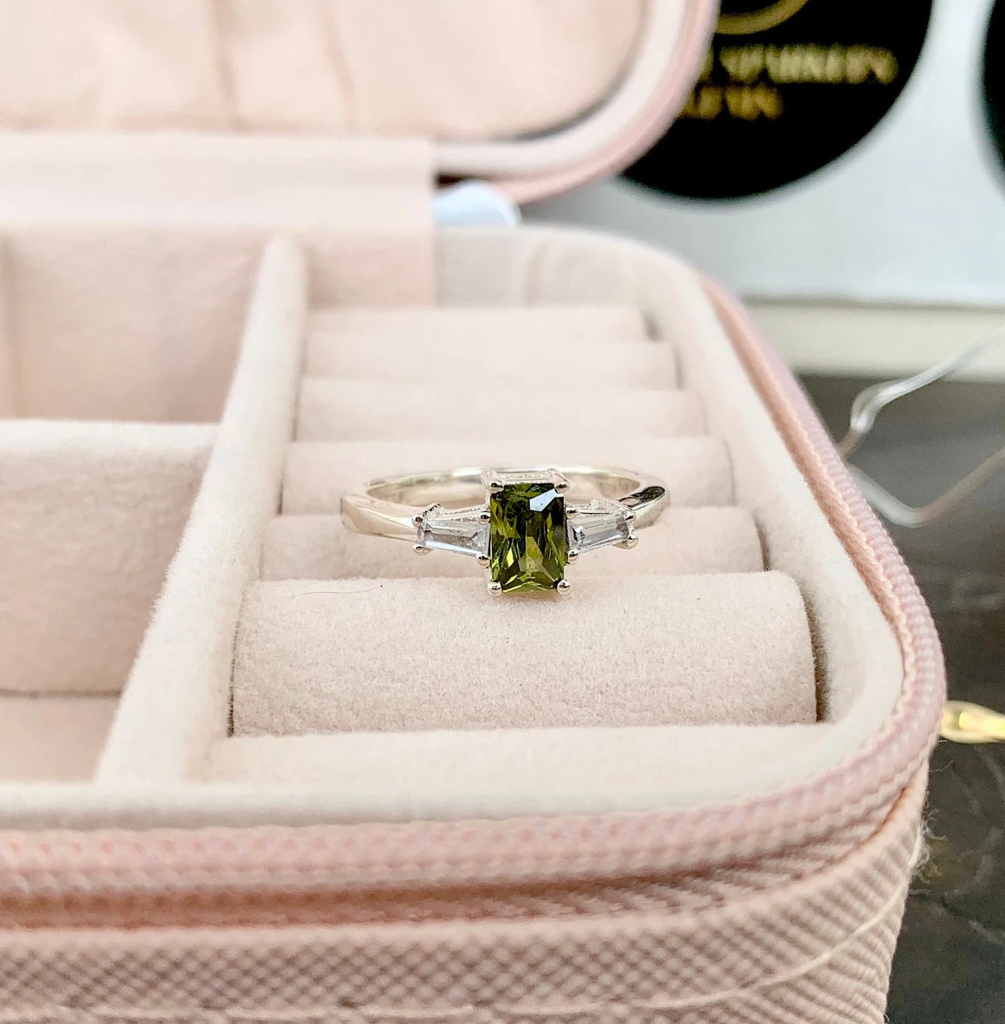 925 Pure Silver Green Cubic Zirconia Engagement Ring