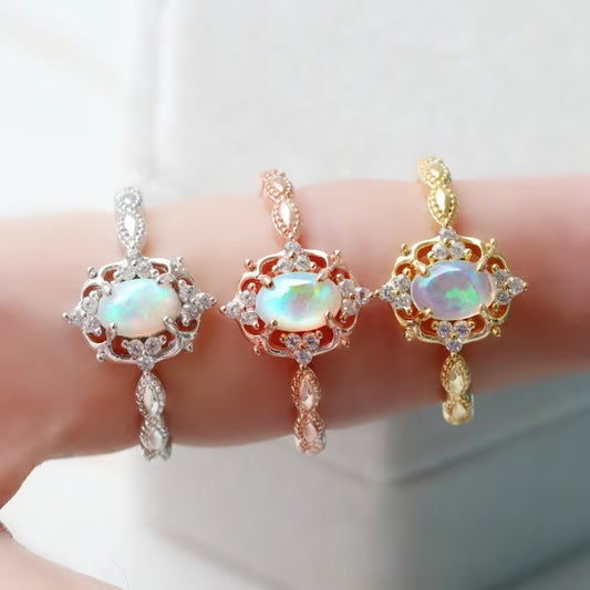 Natural Ethiopian Fire Opal 925 Pure Silver Engagement Ring (Certified)