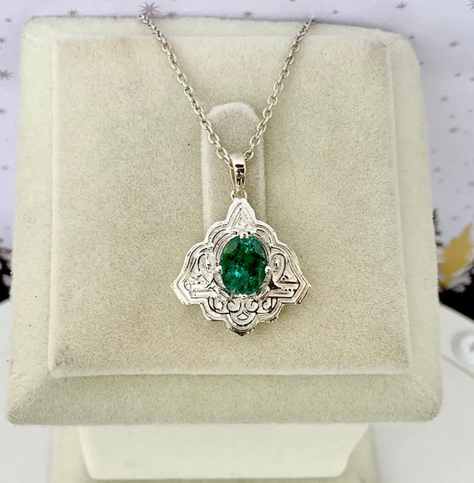 925 Pure Silver Zambian Natural Emerald Pendant Necklace