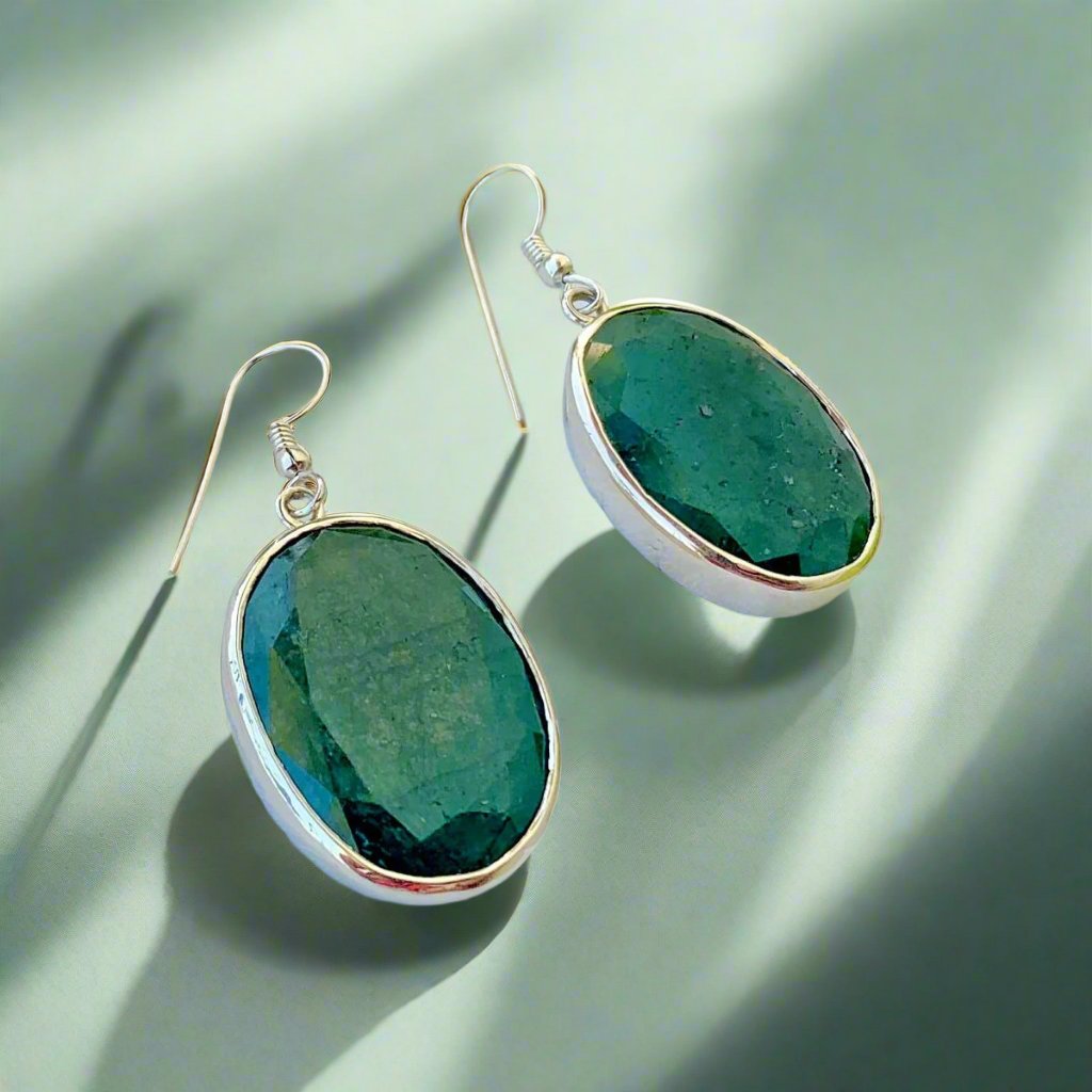 925 Pure Silver 38 Carat Natural Zambian Emerald Drop Dangle Earrings