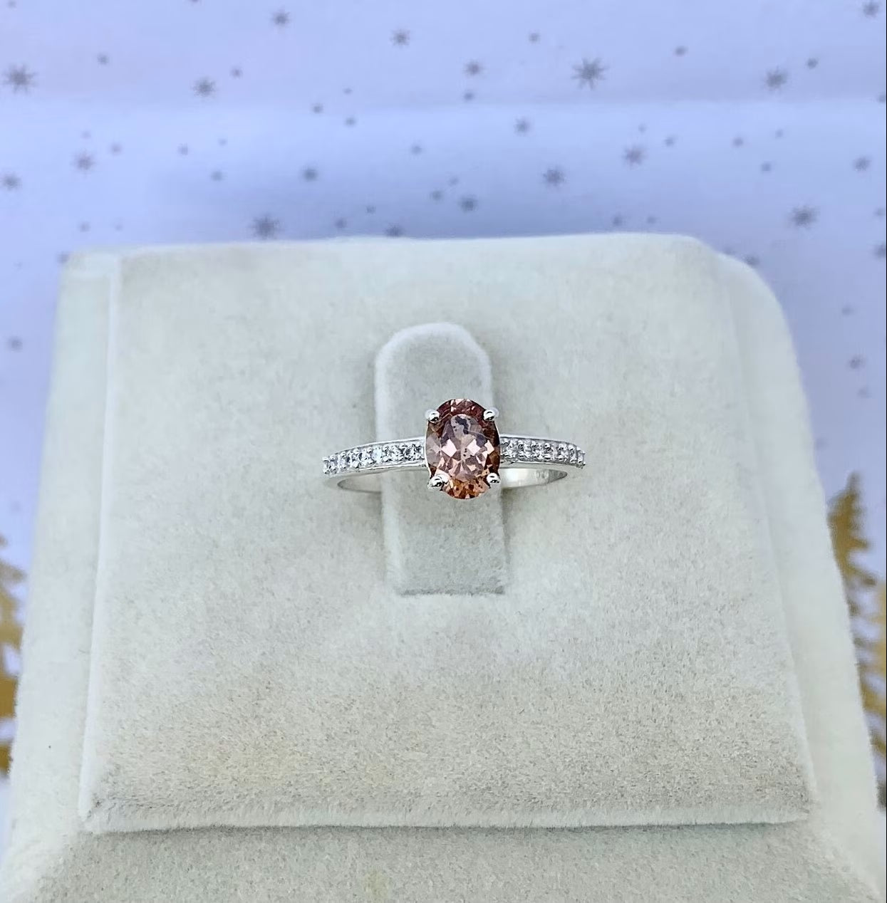 925 Pure Silver Morganite CZ Ring