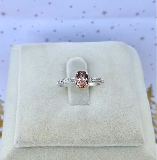 925 Pure Silver Morganite CZ Ring