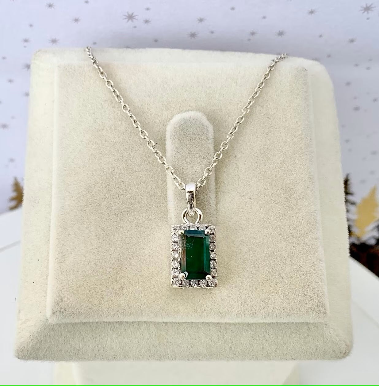 925 Pure Silver Natural Zambian Emerald Pendant Necklace