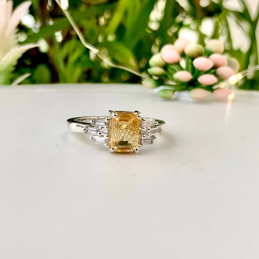 925 Pure Silver Citrine Carved Gemstone Ring