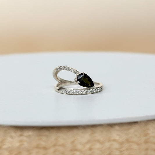 925 Silver Pear-Shaped Natural Green Tourmaline Designer Ring