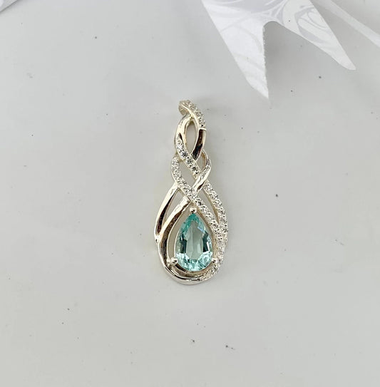 925 Pure Silver Sky Natural Blue Topaz Teardrop Pendant