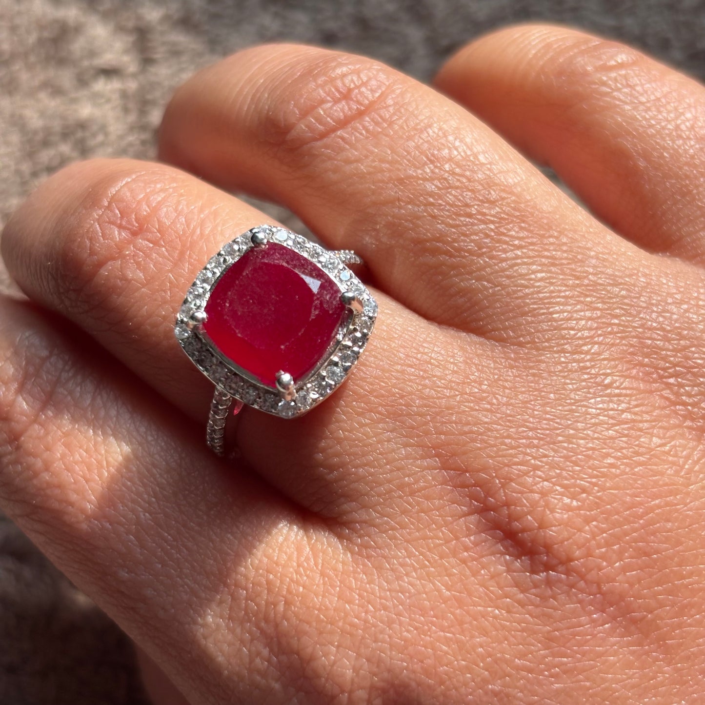 Natural Ruby Quartz 925 Pure Silver Ring