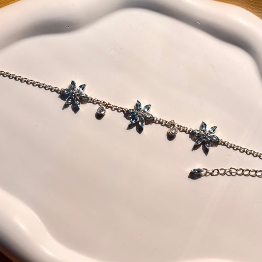 Natural Blue Topaz 925 Pure Silver Bracelet (Certified)