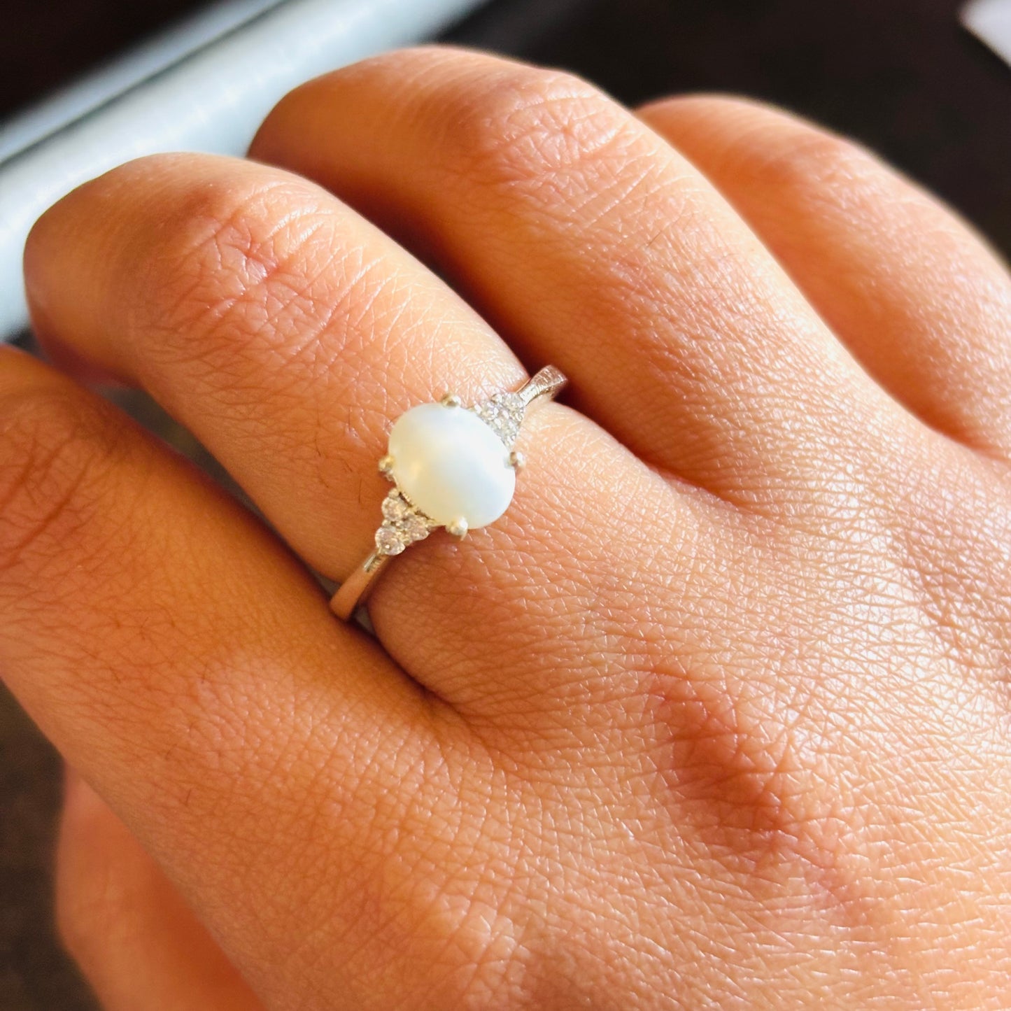 Natural Pearl Oval Shape 925 Pure Silver Ring (Certified)