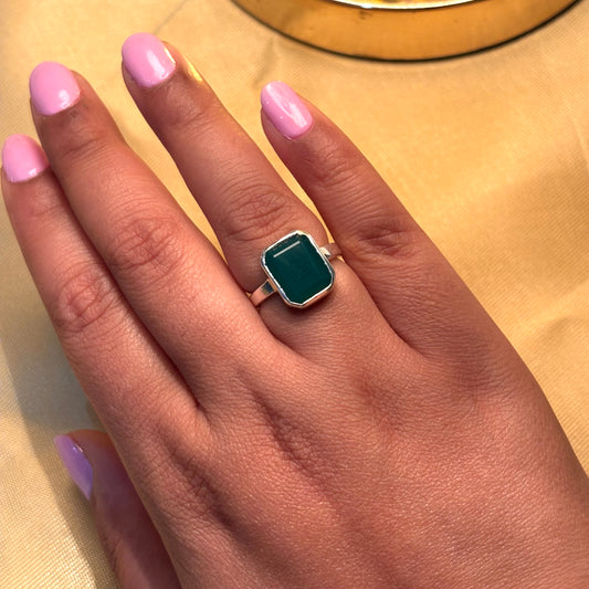 Natural Green Onyx 925 Pure Silver Ring (Certified)