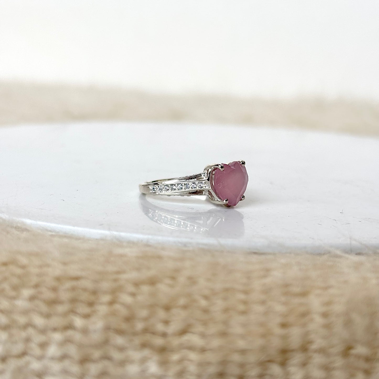 Natural Rose Quartz Heart 925 Pure Silver Ring (Certified)