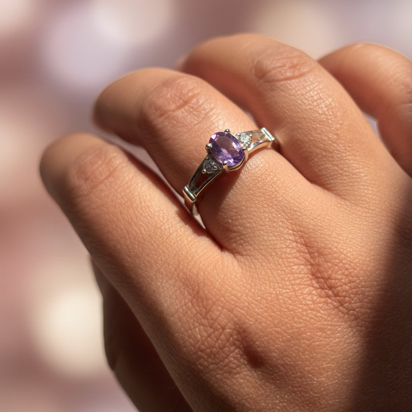 Natural Amethyst 925 Pure Silver Ring (Certified)