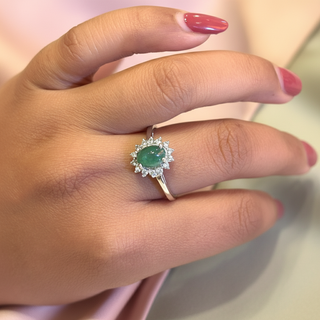 Natural Emerald 925 Pure Silver Princess Ring
